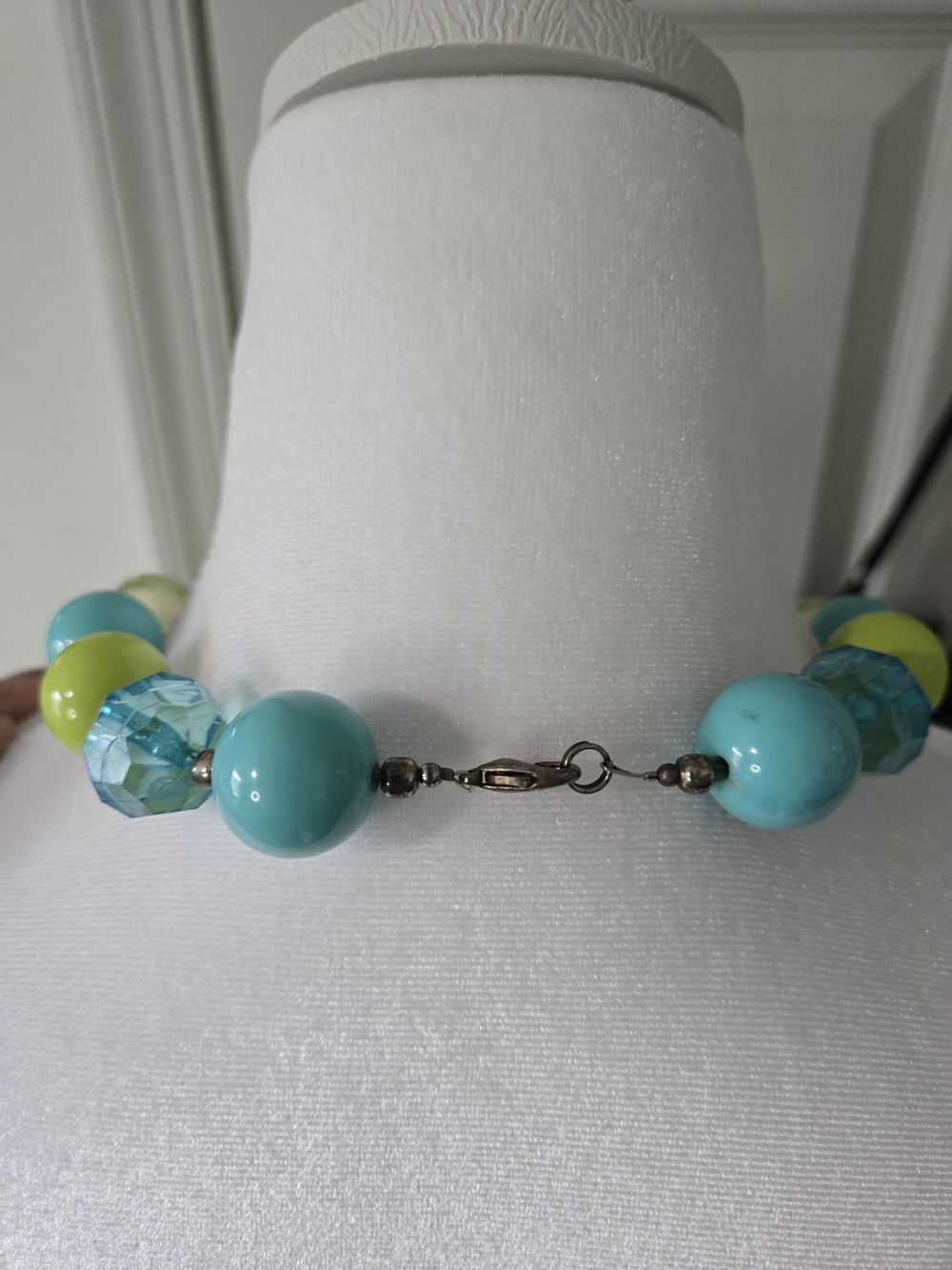 Lime Green and Aqua Beaded Statement Necklace 16" Necklace - Picture 2 of 3